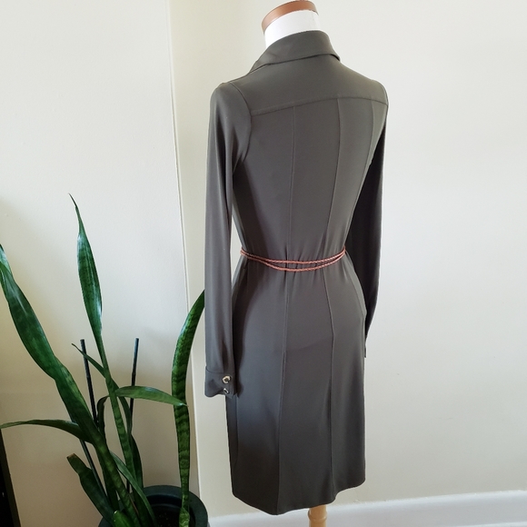 Michael Kors Long Sleeve Button Down Dress - Olive Green- XS - Picture 11 of 12
